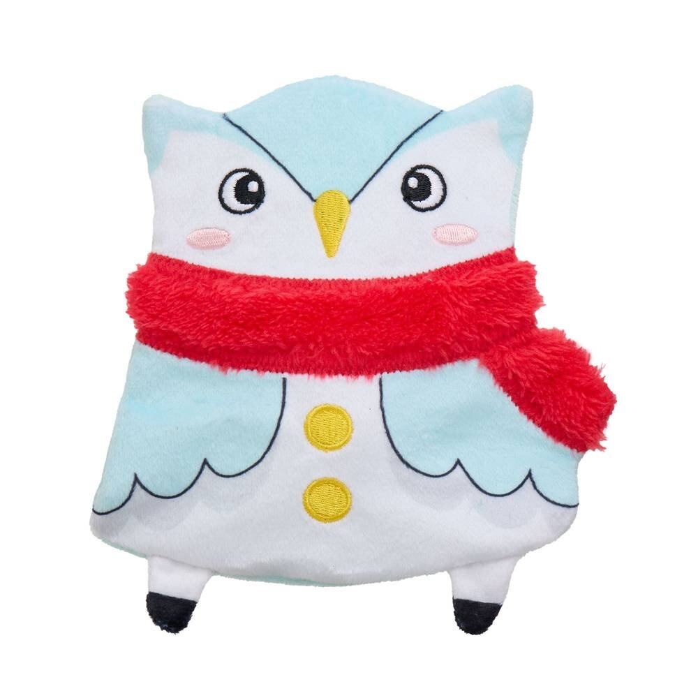 Merry & Bright‎ Flattie Owl Dog Toy Light Blue Crinkle Squeak Plush Shake Thrash